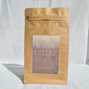Gribb Mushcoffee MushCoffee, a blend of coffee and medicinal mushrooms.